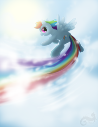 Size: 618x800 | Tagged: safe, artist:aylastardragon, rainbow dash, pegasus, pony, g4, cloud, female, flying, mare, open mouth, profile, sky, solo