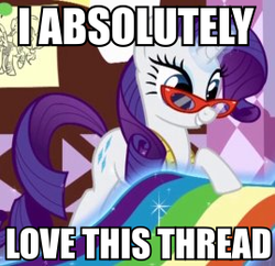 Size: 269x260 | Tagged: safe, edit, edited screencap, screencap, rarity, pony, g4, suited for success, carousel boutique, cropped, glasses, image macro, pun, reaction image, solo