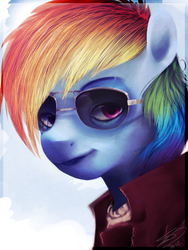 Size: 1200x1600 | Tagged: safe, artist:imalou, rainbow dash, pony, g4, bust, female, looking at you, portrait, solo, sunglasses