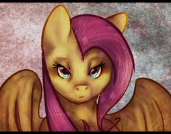 Size: 1024x801 | Tagged: safe, artist:imalou, fluttershy, pony, g4, bust, female, looking at you, solo