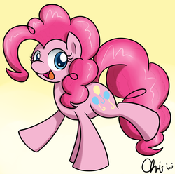 Size: 1749x1732 | Tagged: safe, artist:nekocrispy, pinkie pie, earth pony, pony, g4, female, mare, open mouth, raised hoof, raised leg, smiling, solo