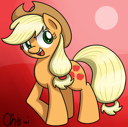 Size: 1749x1732 | Tagged: safe, artist:nekocrispy, applejack, earth pony, pony, g4, female, mare, open mouth, raised hoof, smiling, solo