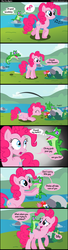 Size: 1000x3650 | Tagged: safe, artist:coltsteelstallion, gummy, pinkie pie, alligator, earth pony, pony, g4, broken teeth, comic, dialogue, female, mare, misspelling, rock, speech bubble, teeth, text, tower of pimps