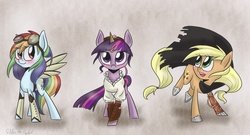 Size: 1300x700 | Tagged: safe, artist:silbersternenlicht, applejack, rainbow dash, twilight sparkle, g4