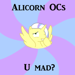 Size: 500x500 | Tagged: safe, artist:otterlore, oc, oc only, alicorn, pony, alicorn oc, image macro, meme, solo, u mad