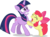 Size: 5000x3735 | Tagged: safe, artist:scrimpeh, apple bloom, twilight sparkle, pony, unicorn, call of the cutie, g4, my little pony: friendship is magic, .svg available, duo, duo female, female, filly, legs together, mare, simple background, transparent background, unicorn twilight, vector