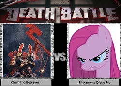 Size: 900x640 | Tagged: safe, pinkie pie, earth pony, pony, g4, chaos space marine, death battle, female, kharn the betrayer, male, mare, meta, pinkamena diane pie, warhammer (game), warhammer 40k