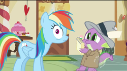 Size: 633x351 | Tagged: safe, screencap, rainbow dash, spike, g4, the mysterious mare do well, hub logo, reporter