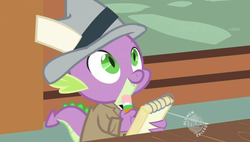 Size: 605x343 | Tagged: safe, screencap, spike, g4, the mysterious mare do well, hub logo, reporter