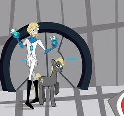 Size: 900x846 | Tagged: safe, artist:thenoodledude, bird, humanized, ponified, portal (valve), wheatley