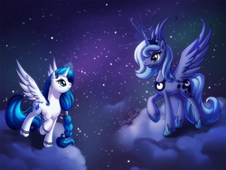 Size: 800x601 | Tagged: safe, artist:shinepawpony, princess luna, oc, alicorn, pony, g4, alicorn oc, cloud, cloudy, night sky, s1 luna