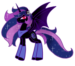 Size: 900x798 | Tagged: safe, artist:the-clockwork-crow, oc, oc only, oc:princess celestialess, alicorn, bat pony, bat pony alicorn, pony, alicorn oc, ethereal mane, slit pupils