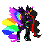 Size: 148x148 | Tagged: dead source, safe, artist:dave89898989, oc, oc only, oc:princess neon boom, alicorn, pony, alicorn oc, animated, colored horn, colored wings, gif, horn, multicolored wings, pixel art, rainbow tail, rainbow wings, spread wings, sprite, wings