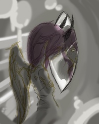 Size: 1575x1969 | Tagged: safe, artist:ori-jami, fluttershy, human, g4, crying, horns, humanized, mirror, sad