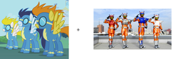 Size: 2150x720 | Tagged: safe, blaze, soarin', surprise (g4), g4, meta, r1, r2, r3, r4, text, tomica hero rescue force, wonderbolts