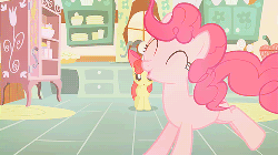 Size: 500x281 | Tagged: safe, screencap, apple bloom, pinkie pie, earth pony, pony, call of the cutie, g4, my little pony: friendship is magic, season 1, animated, chef's hat, female, filly, foal, gif, hat, mare