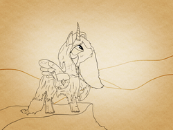 Size: 1024x768 | Tagged: safe, artist:alexlongclaw, princess celestia, g4, cloak, clothes, filly, young