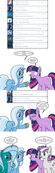 Size: 800x2503 | Tagged: safe, artist:dekomaru, trixie, twilight sparkle, twilight velvet, oc, oc:hazel lulamoon, tumblr:ask twixie, g4, female, lesbian, mama twilight, pregnant, ship:twixie, shipping, tumblr