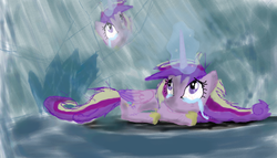 Size: 900x514 | Tagged: safe, artist:vicktor-teison, princess cadance, g4, cave, crying, crystal, reflection