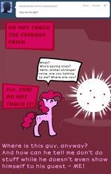 Size: 700x1100 | Tagged: safe, pinkie pie, earth pony, pony, g4, ask, crimson prism, dialogue, female, light, mare, text