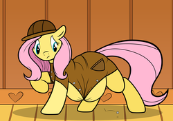 Size: 3903x2755 | Tagged: safe, artist:envy, artist:jesseorange, fluttershy, g4, button popping, fat, fattershy, hat, high res, popped button, raincoat, wardrobe malfunction
