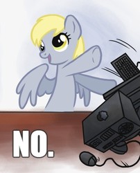 Size: 412x509 | Tagged: safe, derpy hooves, pegasus, pony, g4, computer, derpy hooves tech support, female, mare, no, reaction image, solo