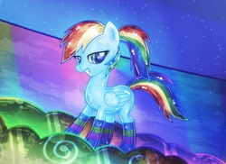 Size: 1152x840 | Tagged: safe, artist:hatecreation, rainbow dash, pony, g4, clothes, crystallized, female, ponytail, socks, solo, striped socks