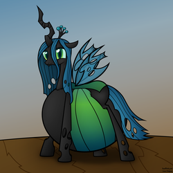 Size: 1600x1600 | Tagged: safe, artist:jesseorange, queen chrysalis, changeling, changeling queen, g4, belly, chrysalispred, chunkling, chunkling queen, fat, female, impossibly large belly, inflation, queen chrysalard, vore