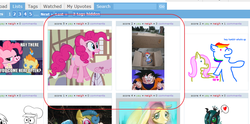 Size: 978x486 | Tagged: safe, pinkie pie, derpibooru, g4, exploitable meme, fail, juxtaposition, juxtaposition win, meta