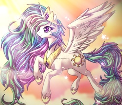 Size: 992x850 | Tagged: dead source, safe, artist:xwhitex77, princess celestia, alicorn, pony, g4, female, flying, mare, messy mane, solo