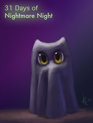 Size: 667x876 | Tagged: safe, artist:grissaecrim, 31 days of nightmare night, clothes, costume, ghost costume, halloween, halloween costume, looking at you, nightmare night, solo