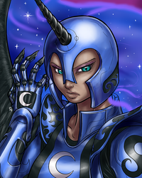 Size: 800x1000 | Tagged: safe, artist:aphexangel, nightmare moon, human, g4, horn, horned humanization, humanized