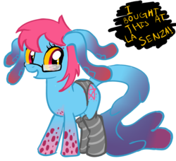 Size: 900x819 | Tagged: safe, artist:marytheechidna, oc, oc only, oc:cteno, monster pony, clothes, simple background, socks, solo, striped socks, underwear