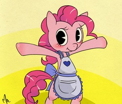 Size: 1400x1200 | Tagged: dead source, safe, artist:gatodelfuturo, pinkie pie, earth pony, pony, g4, apron, bipedal, clothes, happy, smiling, solo