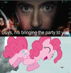 Size: 500x510 | Tagged: safe, pinkie pie, g4, comic, crossover, iron man, party, the avengers, tony stark