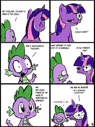 Size: 900x1200 | Tagged: safe, artist:htfcuddles, spike, twilight sparkle, dragon, pony, g4, comic, female, male, mare, stifling laughter