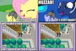 Size: 960x641 | Tagged: safe, fluttershy, princess luna, pegasus, pony, gamer luna, g4, exploitable meme, female, gamershy, mare, meme, pokémon, tv meme