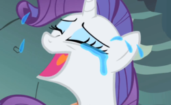 Size: 516x315 | Tagged: safe, edit, edited screencap, screencap, rarity, pony, a dog and pony show, g4, crying, inverted mouth, marshmelodrama, solo, tears of joy