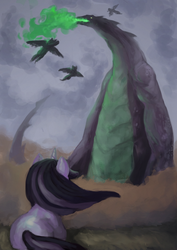 Size: 600x848 | Tagged: safe, artist:elkaart, spike, twilight sparkle, g4, size difference