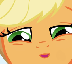 Size: 688x616 | Tagged: safe, edit, edited screencap, screencap, applejack, earth pony, pony, applebuck season, g4, close-up, extreme close-up, female, inverted mouth, solo