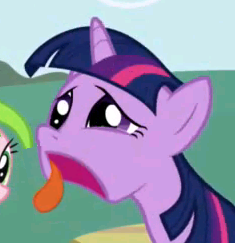 Size: 235x243 | Tagged: safe, edit, edited screencap, screencap, red gala, twilight sparkle, friendship is magic, g4, season 1, animation error, apple family member, bleh, disgusted, inverted mouth, wat