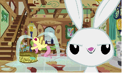 Size: 1200x720 | Tagged: safe, edit, edited screencap, screencap, angel bunny, fluttershy, g4, ponyville confidential, angel is a bunny bastard, animated, crying, inverted mouth, invisible tickles, laughing, ocular gushers, tears of joy, volumetric mouth