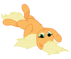 Size: 6000x5000 | Tagged: safe, artist:mamandil, artist:snetri, applejack, earth pony, pony, g4, absurd resolution, bedroom eyes, chest fluff, female, hatless, loose hair, missing accessory, on back, simple background, solo, transparent background
