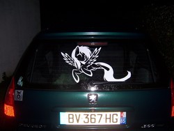 Size: 2576x1932 | Tagged: safe, artist:sapphirewondershine, car, decal, france, irl, itasha, peugeot, peugeot 306 sw, photo