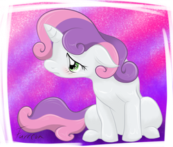 Size: 650x550 | Tagged: safe, artist:furreon, sweetie belle, pony, g4, blushing, female, sad, solo