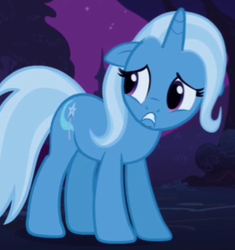 Size: 263x280 | Tagged: safe, edit, edited screencap, screencap, trixie, pony, unicorn, boast busters, g4, female, inverted mouth, mare, scared, solo