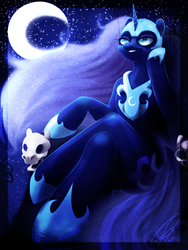 Size: 1200x1600 | Tagged: safe, artist:imalou, nightmare moon, pony, g4, female, moon, sitting, solo