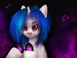 Size: 1024x768 | Tagged: safe, artist:imalou, dj pon-3, vinyl scratch, pony, unicorn, g4, hoof hold, solo, vinyl's glasses