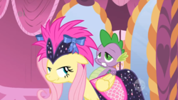 Size: 851x476 | Tagged: safe, edit, screencap, fluttershy, spike, g4, green isn't your color, ei, hub logo, inverted mouth
