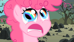 Size: 640x360 | Tagged: safe, edit, screencap, pinkie pie, g4, the cutie mark chronicles, filly, inverted mouth, rainbow